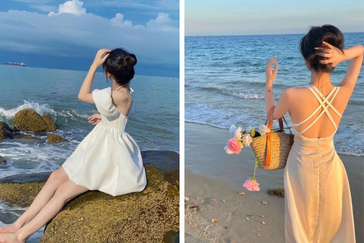 Tạo dáng vuốt tóc với váy max