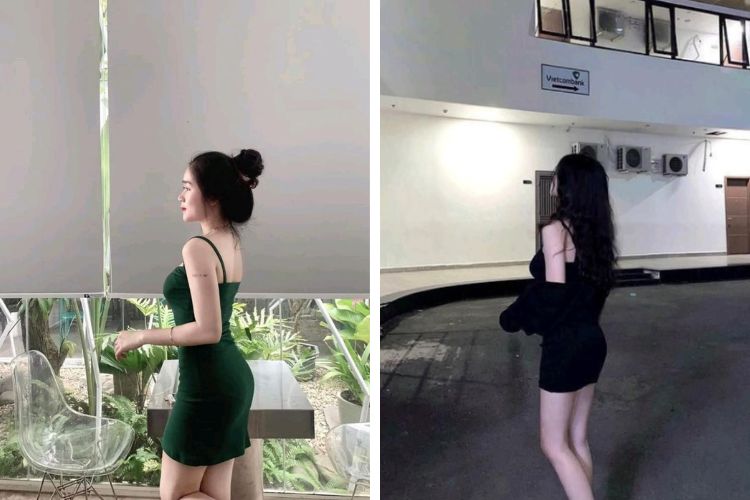 Tạo kiểu chụp hình đẹp phía sau khoe vòng 3 cùng váy body