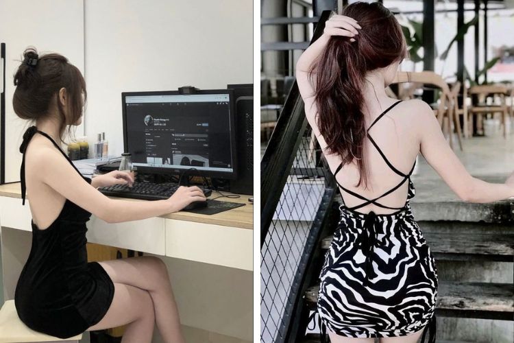 Tạo kiểu chụp hình đẹp phía sau khoe vòng 3 cùng váy body