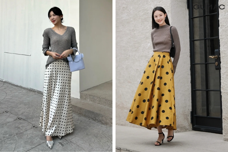 Hình dáng của chân váy chấm bi
