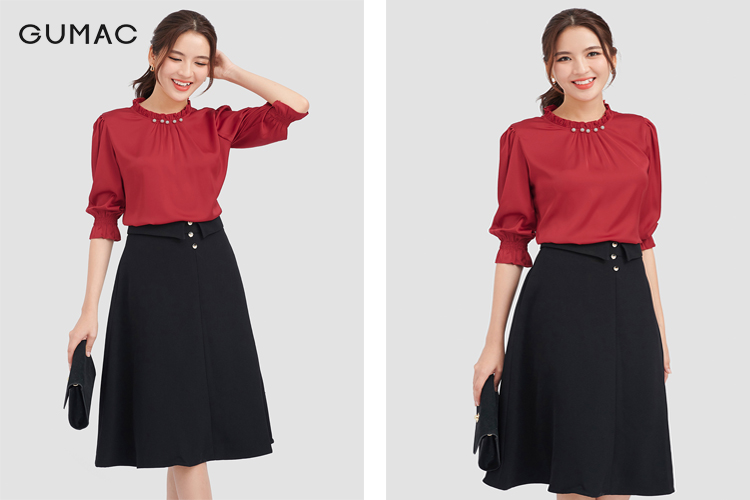 Phối chân váy bò chữ A cho người dáng quả lê