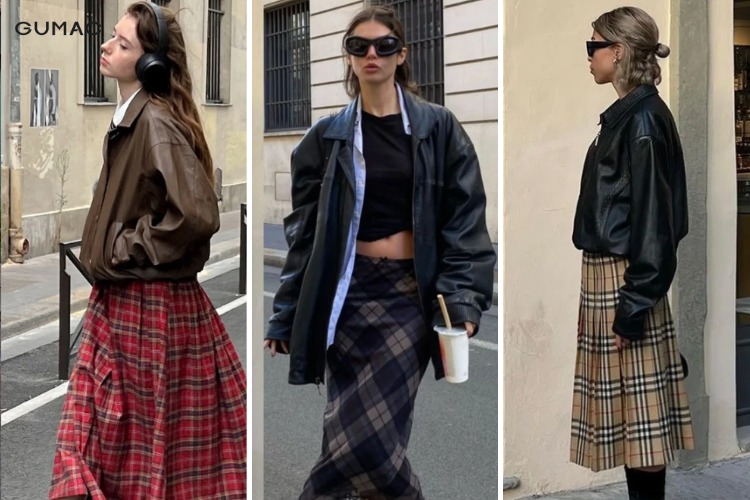 Chân váy vintage kết hợp áo blazer