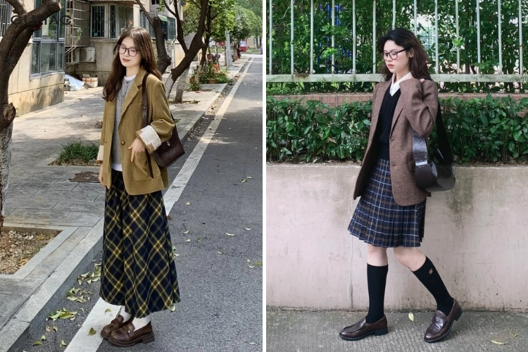 Lựa chọn áo khoác phối chân váy vintage
