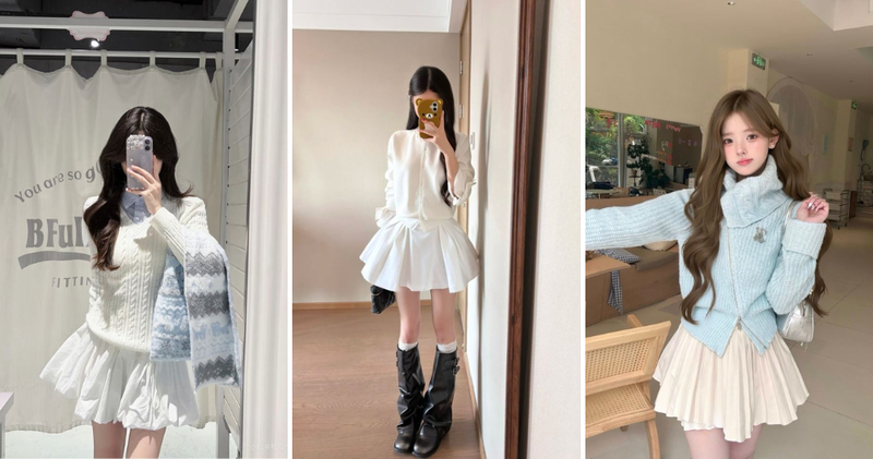 Áo Len Oversize ấm áp kết hợp với chân váy xòe ngắn phong cách Preppy trẻ trung.
