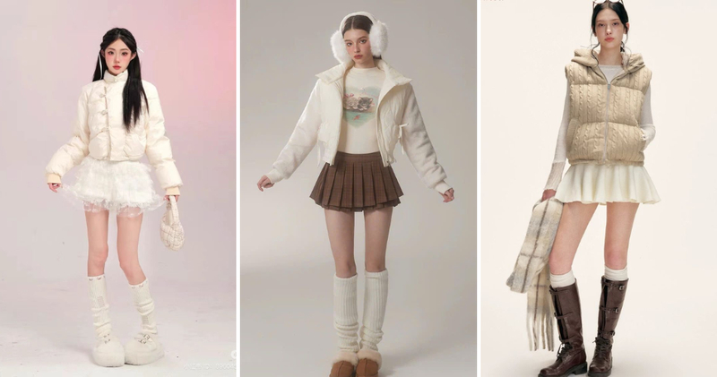 Áo phao ngắn kết hợp chân váy xòe ngắn mang đến phong cách sporty-chic giữ ấm mùa thu đông.