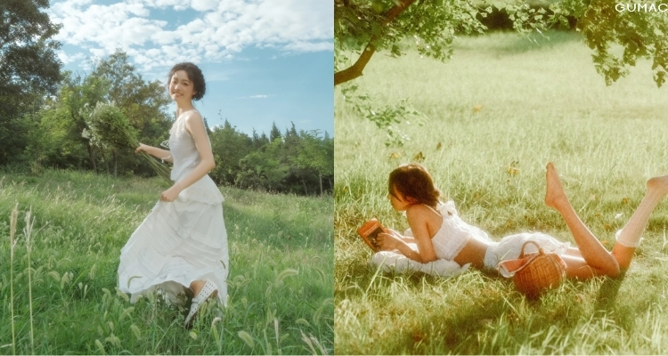 tao dang chup anh ngoi tren co nhe nhang