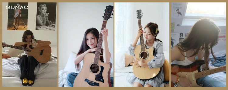 cach chup anh tren giuong voi dan guitar