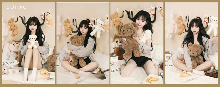 cach chup anh tren giuong voi gau bong
