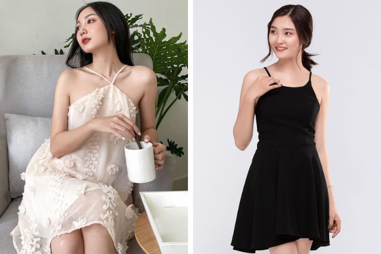 đầm 2 dây dự tiệc cổ yến đầm 2 dây dự tiệc cổ yến