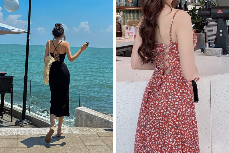 đầm 2 dây dự tiệc đan lưng đầm 2 dây dự tiệc đan lưng