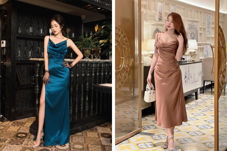 đầm lụa 2 dây dự tiệc dáng dài đầm lụa 2 dây dự tiệc dáng dài