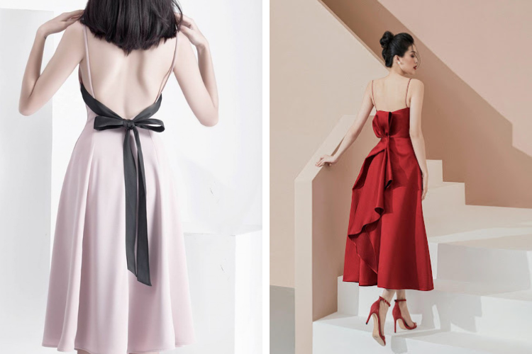 đầm 2 dây dự tiệc nơ lưng đầm 2 dây dự tiệc nơ lưng