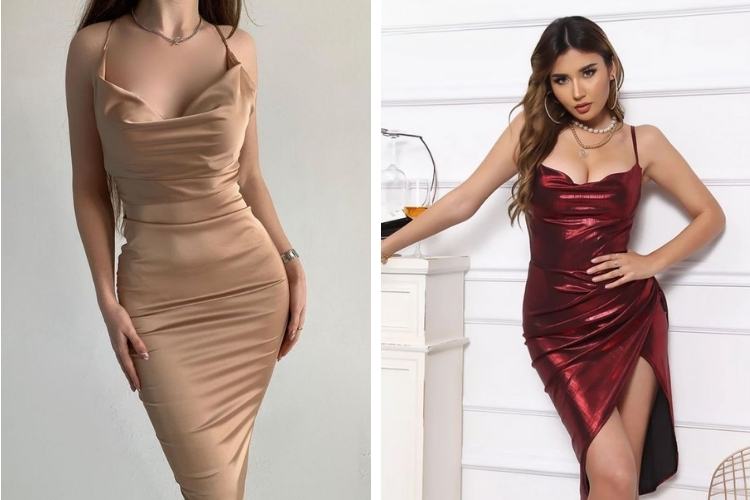 Đầm body 2 dây thiết kế cổ đổ