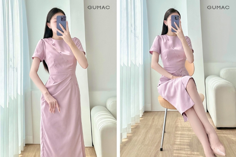Áo đầm dài trung niên dáng bút chì