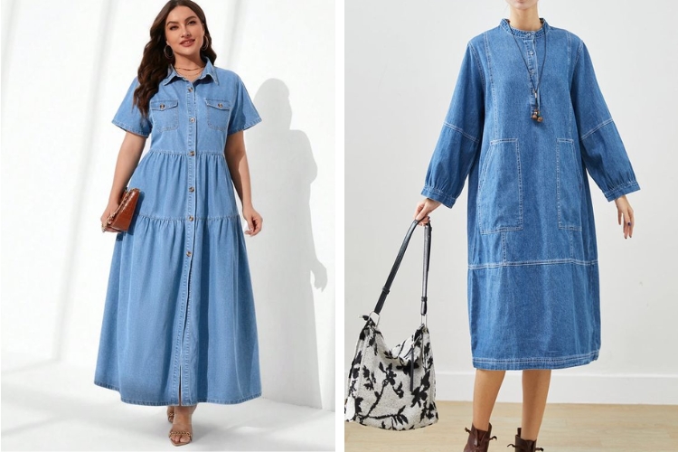 Đầm jean form rộng cách điệu