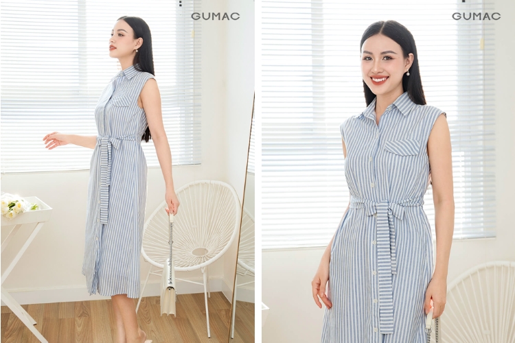 Đầm suông sơ mi form rộng sát nách