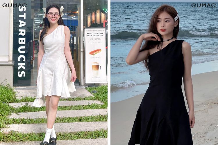 Gợi ý đầm lệch vai đi chơi 1/6