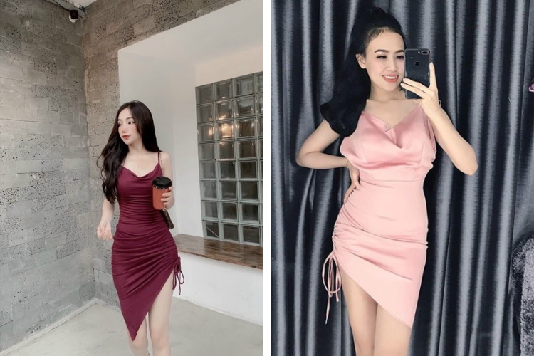 đầm phi bóng lụa rút dây