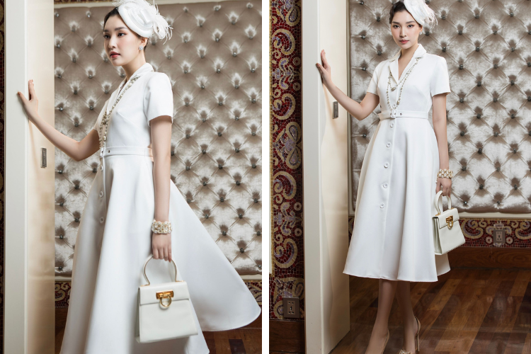 đầm vải tafta cổ vest