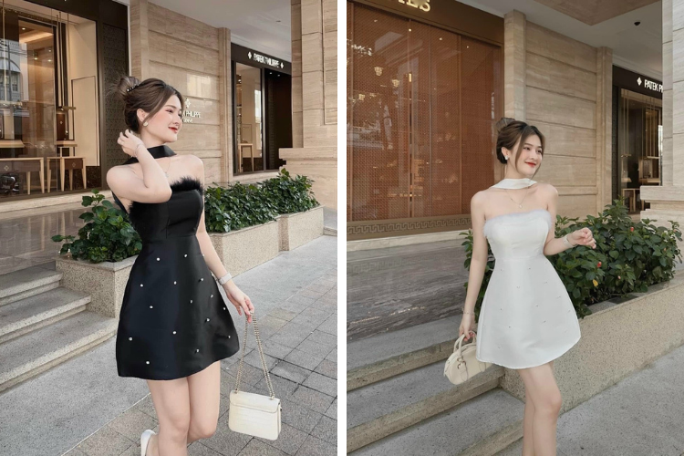 đầm tafta cúp ngực