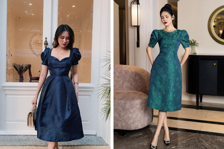 đầm tafta tay phồng