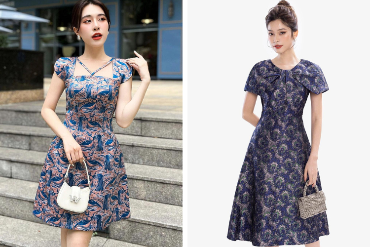 đầm vải tafta dáng xòe