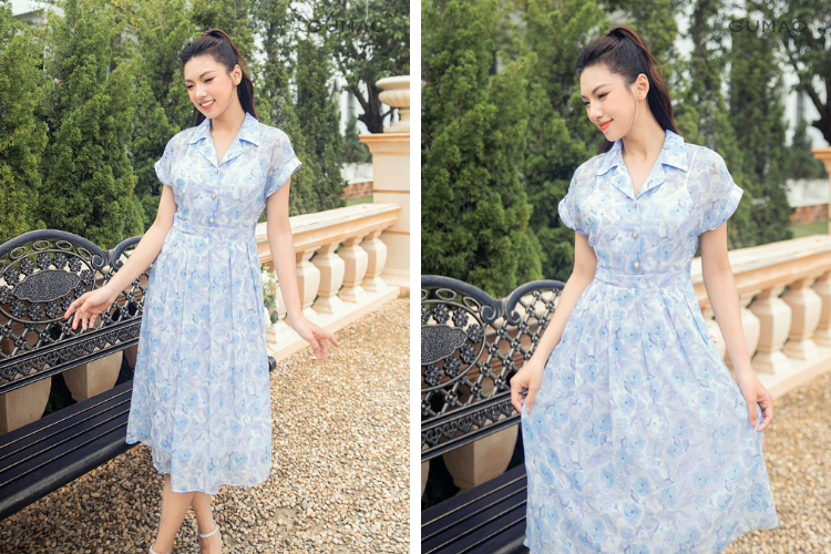 đầm voan xòe trung niên đầm voan xòe trung niên
