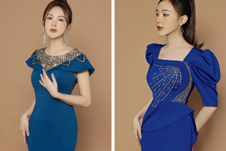 đầm xanh dương đính đá đầm xanh dương đính đá