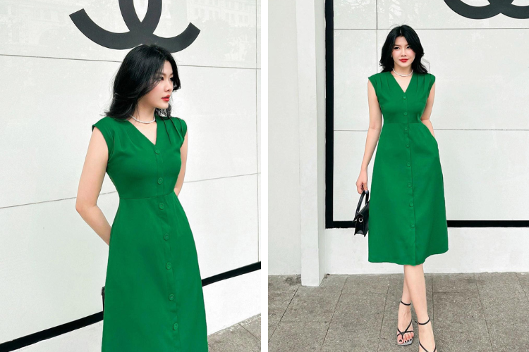 đầm xanh lá cây sát nách