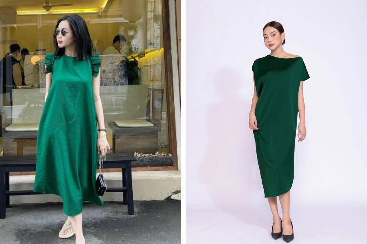 đầm xanh lá cây dáng suông