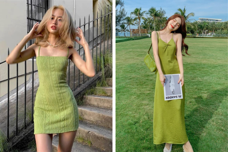 đầm xanh lá 2 dây