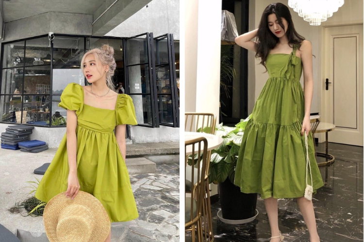 váy babydoll xanh lá