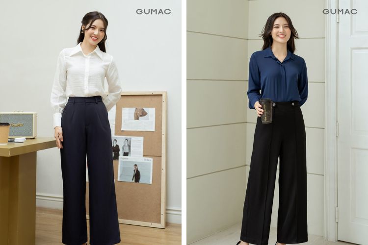Quần tây ống rộng lưng cao&nbsp;