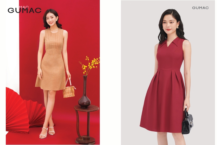 Đầm sát nách xếp ly