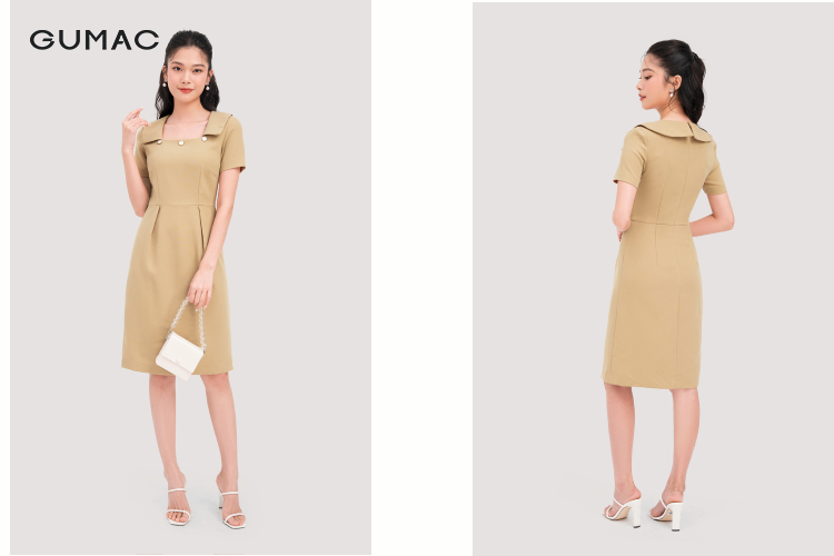 Đầm xếp ly cổ vuông