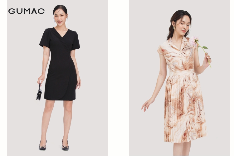 Đầm xoè xếp ly cổ tim
