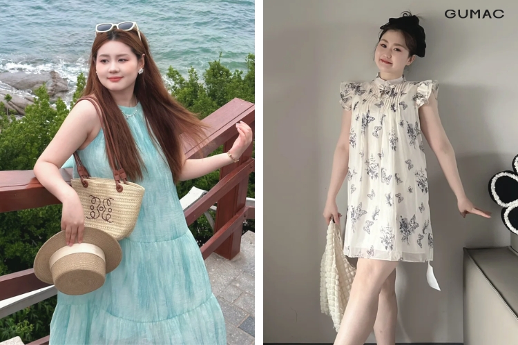 ket hop dam babydoll voi giay sandal cho nang mum mim