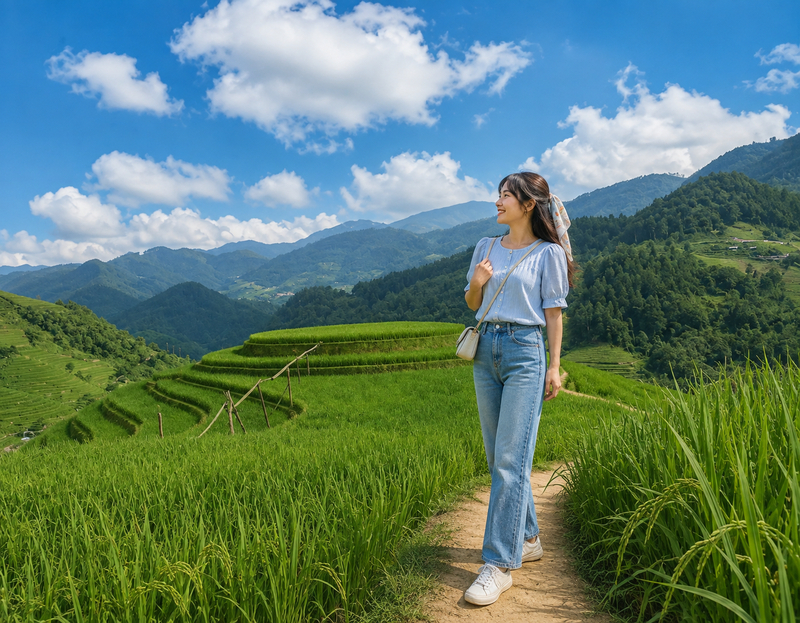 Áo blouse tay ngắn hoặc tay lỡ kết hợp quần jeans ống đứng là lựa chọn phù hợp với nàng yêu thích phong cách dịu dàng.