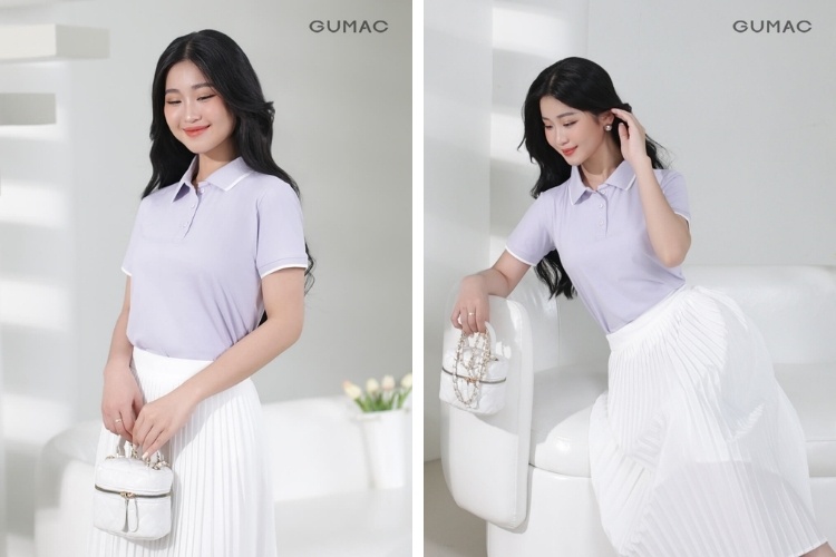 Phối chân váy cotton cùng áo thun polo nữ thời thượng
