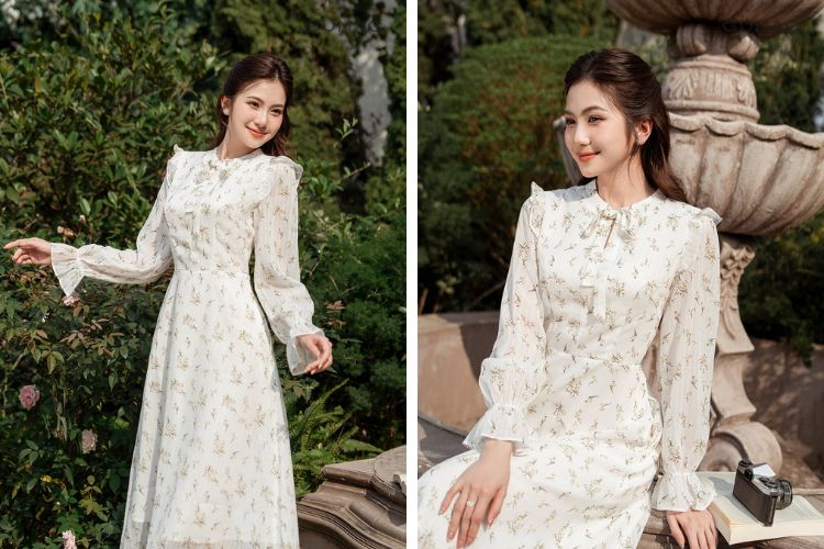 Đầm voan hoa nhí đi biển Phú Quốc