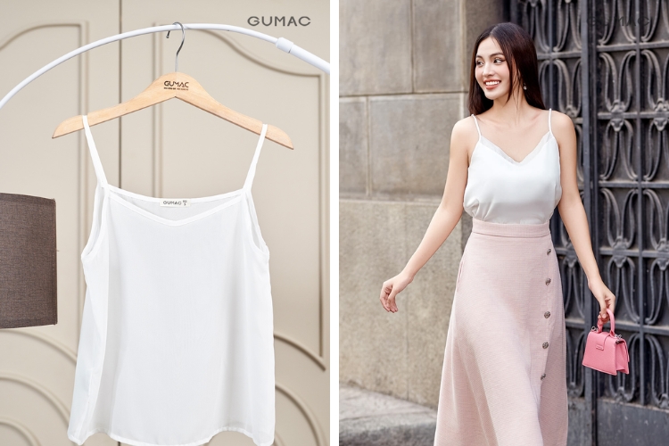 Mix áo hai dây lụa cùng chân váy quyến rũ đi Phú Quốc