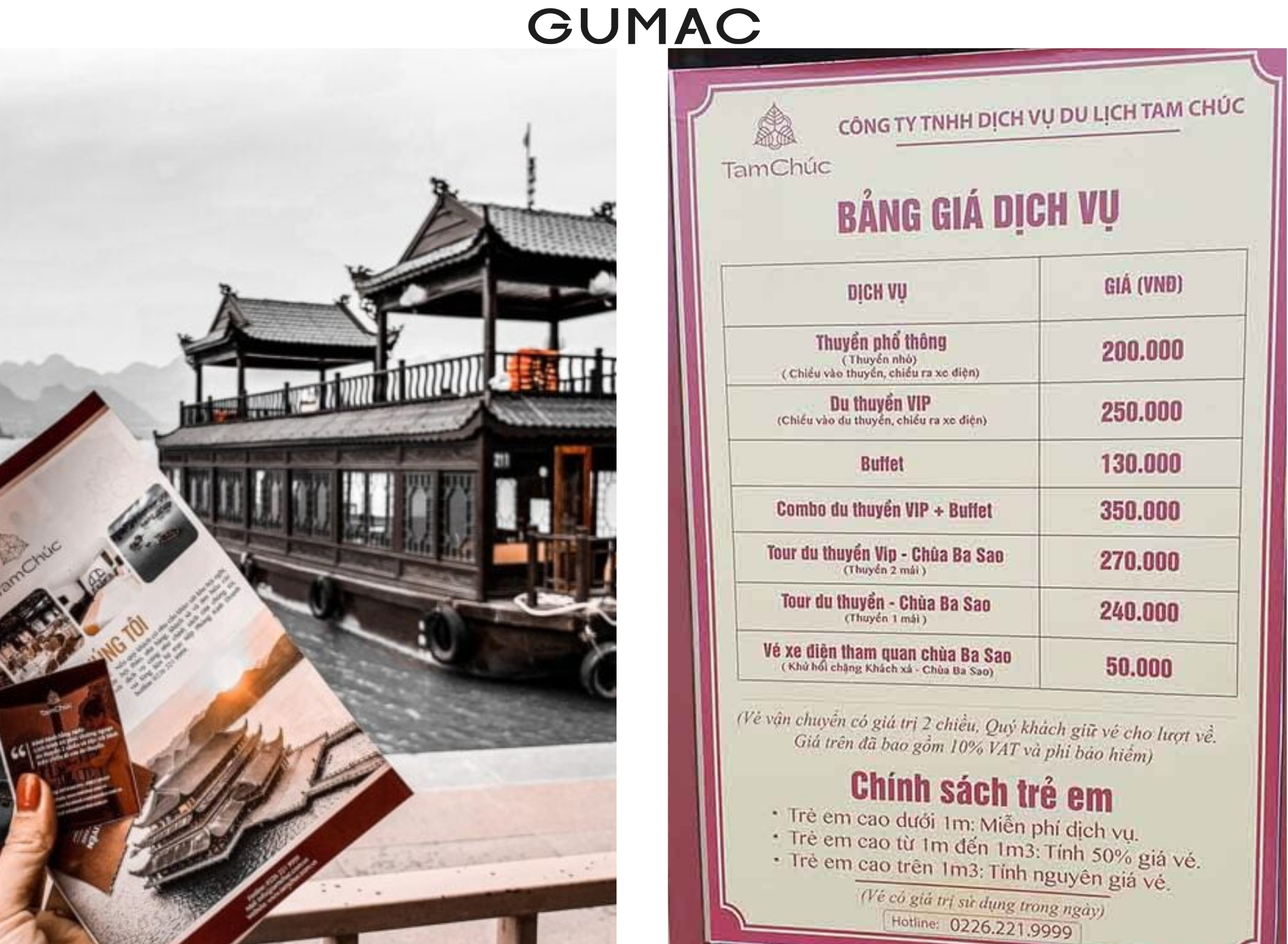 Giá vé dịch vụ Tam Chúc