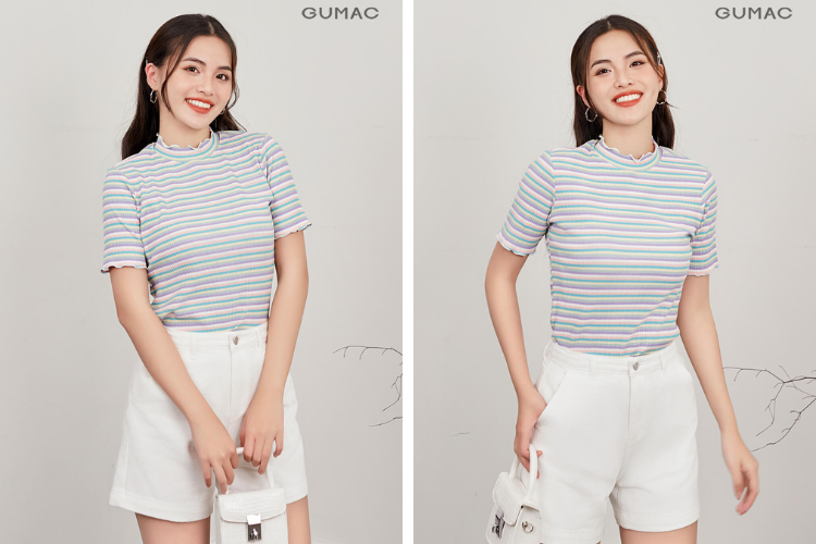 Áo thun cổ lọ mix quần short đi xem bắn pháo hoa