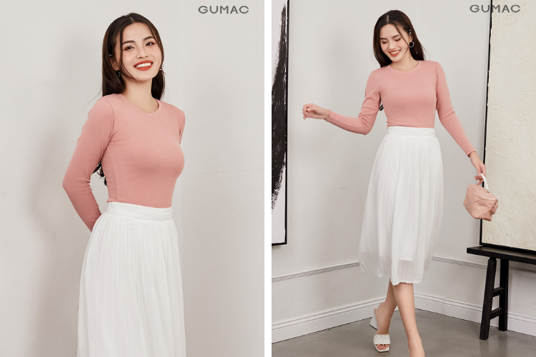 Áo thun tay dài mix chân váy đi xem bắn pháo hoa