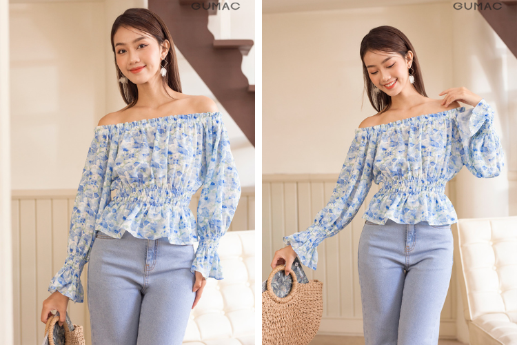 Áo trễ vai mix quần jean đi xem bắn pháo hoa