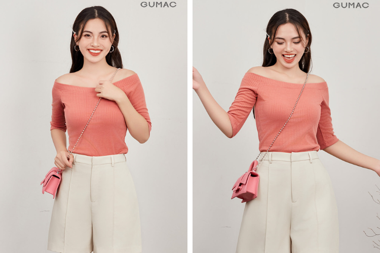 Áo trễ vai mix quần short đi xem bắn pháo hoa
