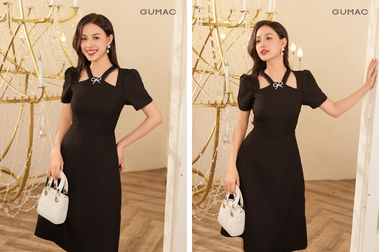 Diện đầm A cổ yếm thời thượng đi ăn tại Cát Bà