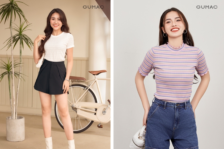 Phối áo thun năng động cùng quần short đi Cát Bà