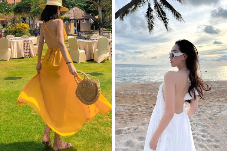 Váy maxi hở lưng mát mẻ cho ngày hè tại Cát Bà