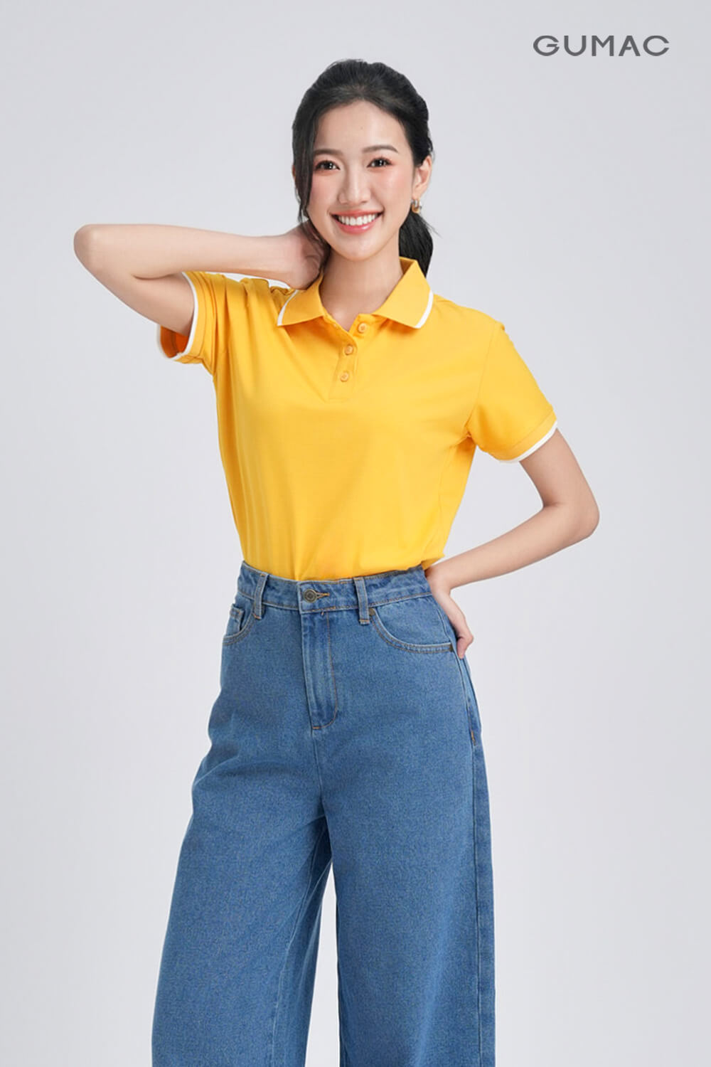 Fash sale ao polo phoi bo soc PLE03028 mau vang